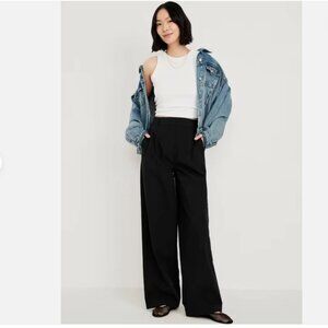 Old Extra High-Waisted Poplin Super Wide-Leg Taylor Pants Black Size 12 NWT $50